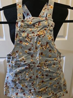Tahari Light Blue Floral Corduroy Pinafore Dress